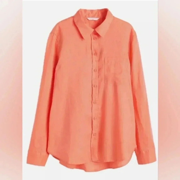 Women's H&M Linen Button Down Shirt, Orange, Size Large, Pre-Owned - Picture 2 of 9